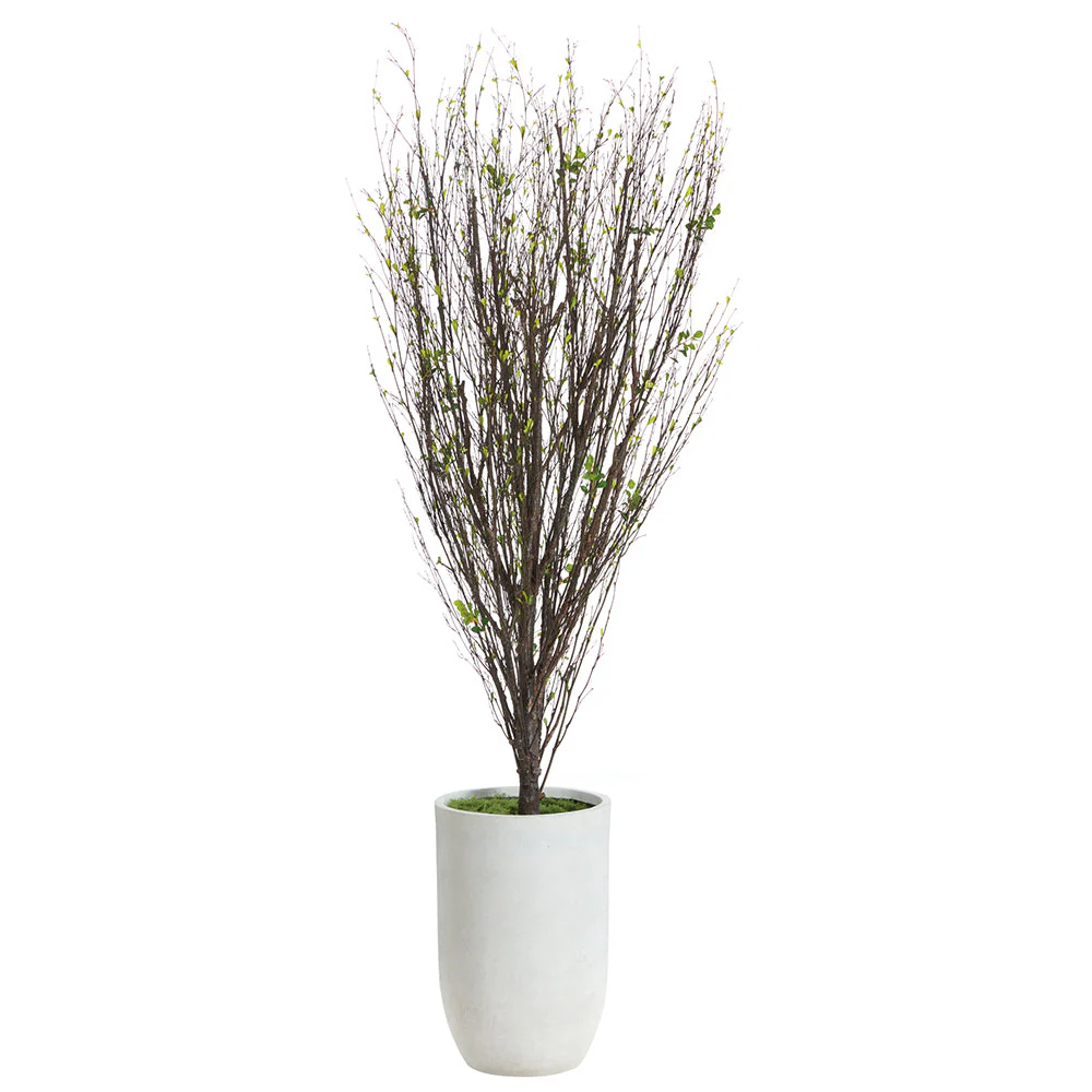 7'2"Hx32"W Mini Leaf Twig Artificial Tree w/Cement Pot -Green