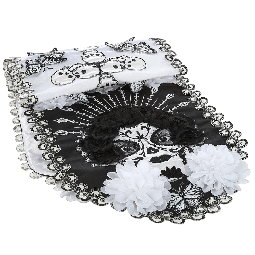72"x14" Witch & Skull Table Runner -Black/White