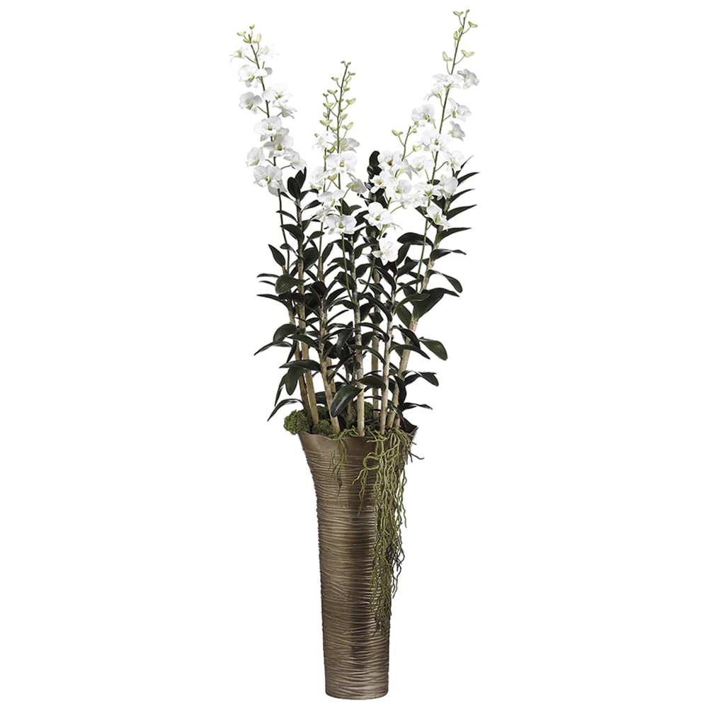 73"Hx21"W Dendrobium Orchid Silk Flower Arrangement -Cream