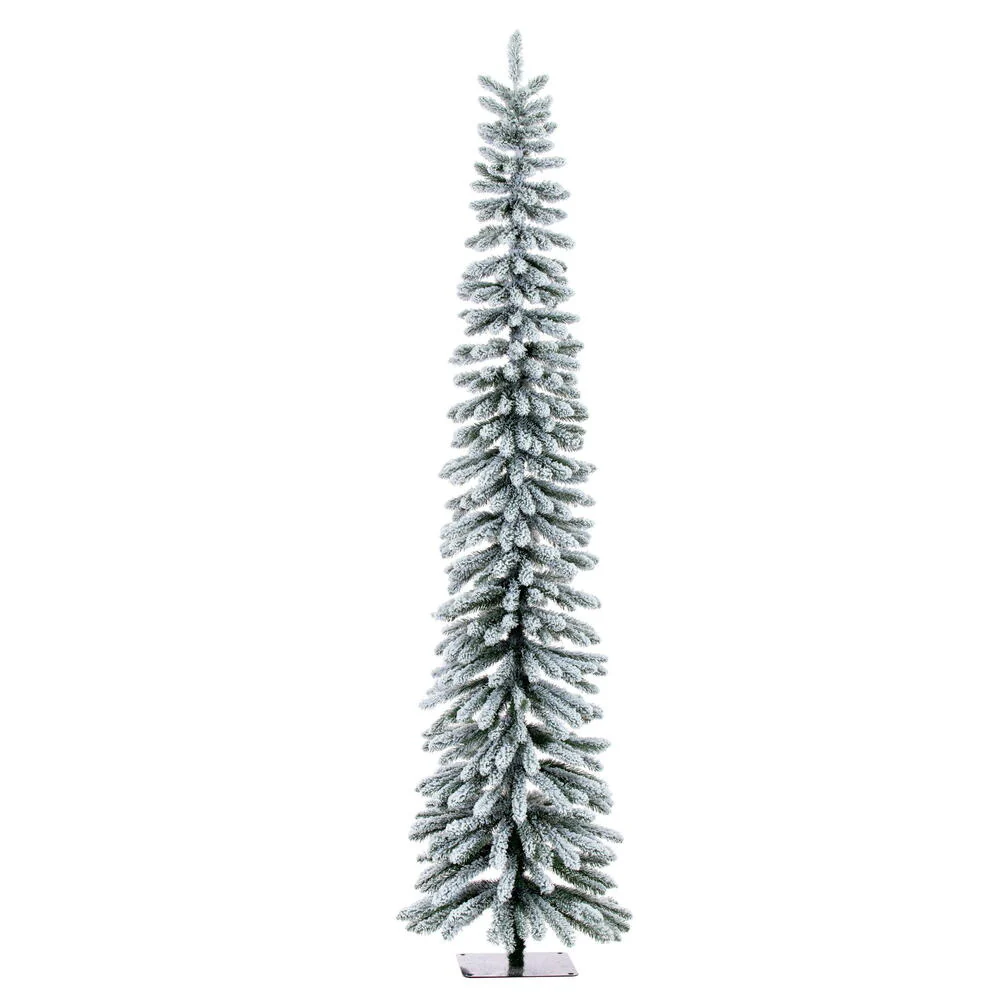 7'6"Hx22"W Snowy Flocked Alpine Artificial Christmas Tree, Unlit -Green