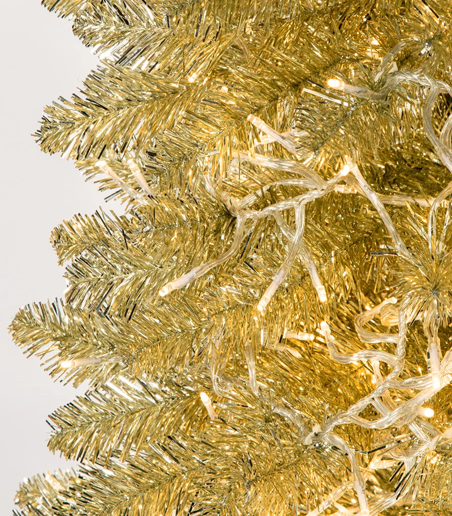 7'6"Hx24"W Tinsel Sparkling Champagne Pencil Artificial Christmas Tree, Micro LED Pre-Lit -Champagne - Image 2