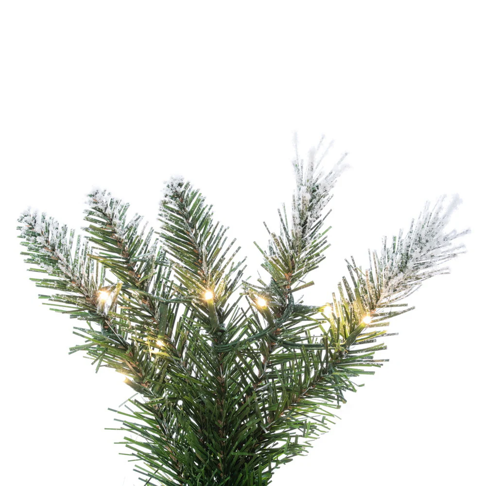 7'6"Hx25"W Pencil Flocked Crest Pine Artificial Christmas Tree, Micro LED Pre-Lit (Multi-Mode) -White/Green - Image 2