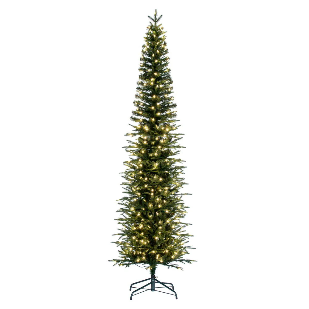 7'6"Hx30"W PE Pencil Bixley Fir Artificial Christmas Tree, LED Pre-Lit -Green