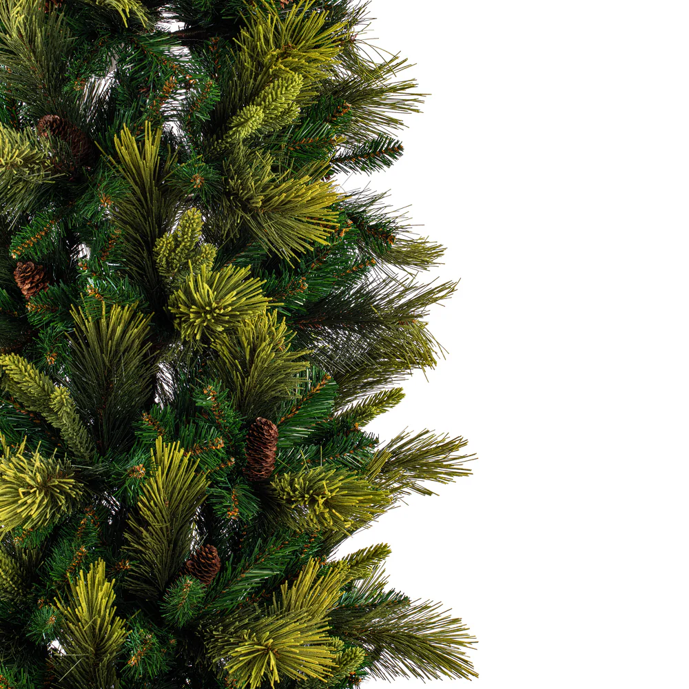 7'6"Hx32"W PE Slim Emerald Mixed Fir & Pinecone Artificial Christmas Tree, Unlit -Green/Brown - Image 2