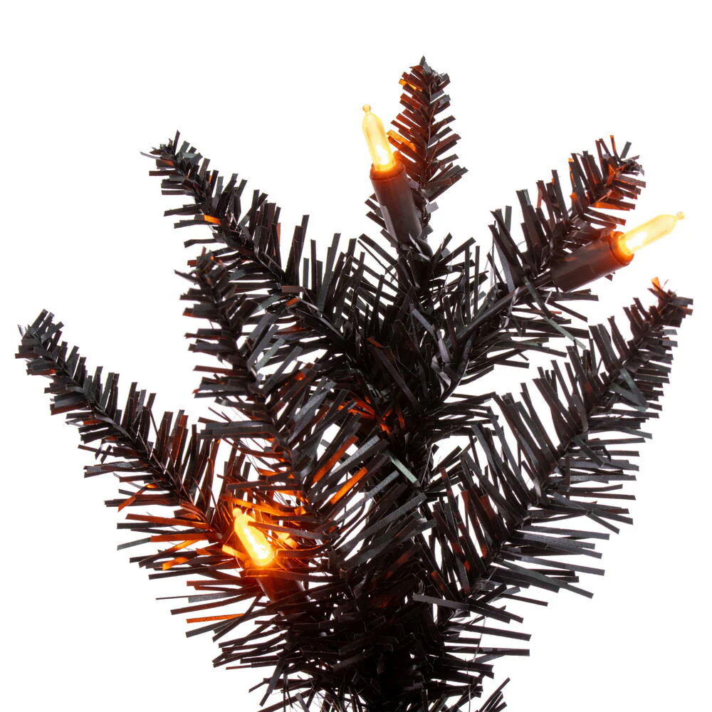 7'6"Hx32"W Pencil Artificial Christmas Tree, LED Pre-Lit (Orange) -Black - Image 2