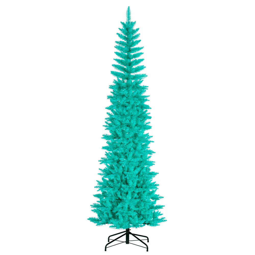7'6"Hx32"W Pencil Artificial Christmas Tree, Unlit -Aqua