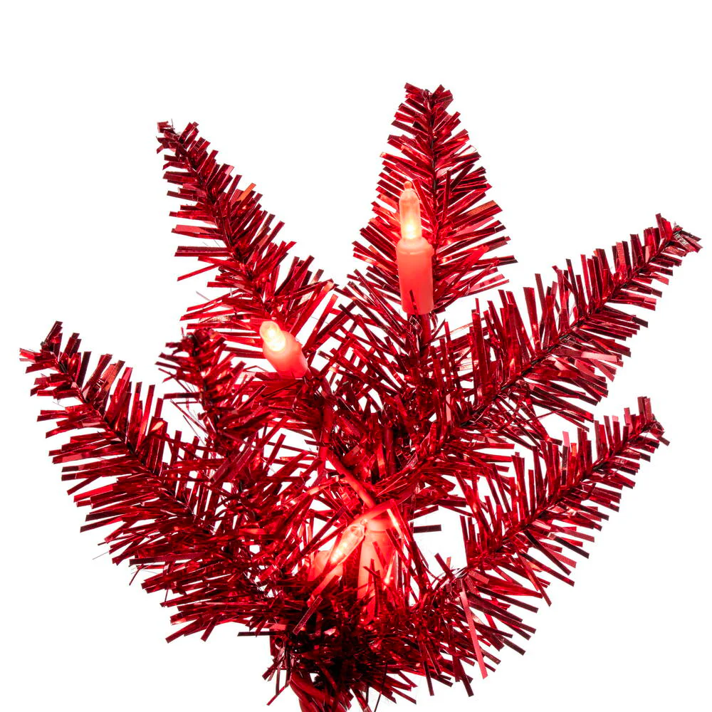 7'6"Hx32"W Tinsel Pencil Artificial Christmas Tree, LED Pre-Lit (Red) -Red - Image 2
