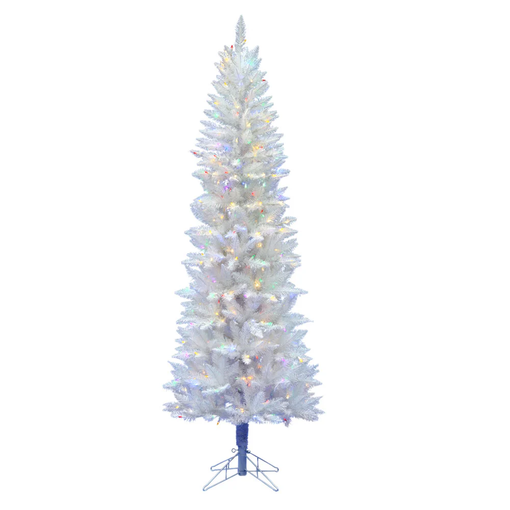 7'6"Hx34"W Pencil Sparkle White Spruce Artificial Christmas Tree, LED Pre-Lit (Multicolor) -White