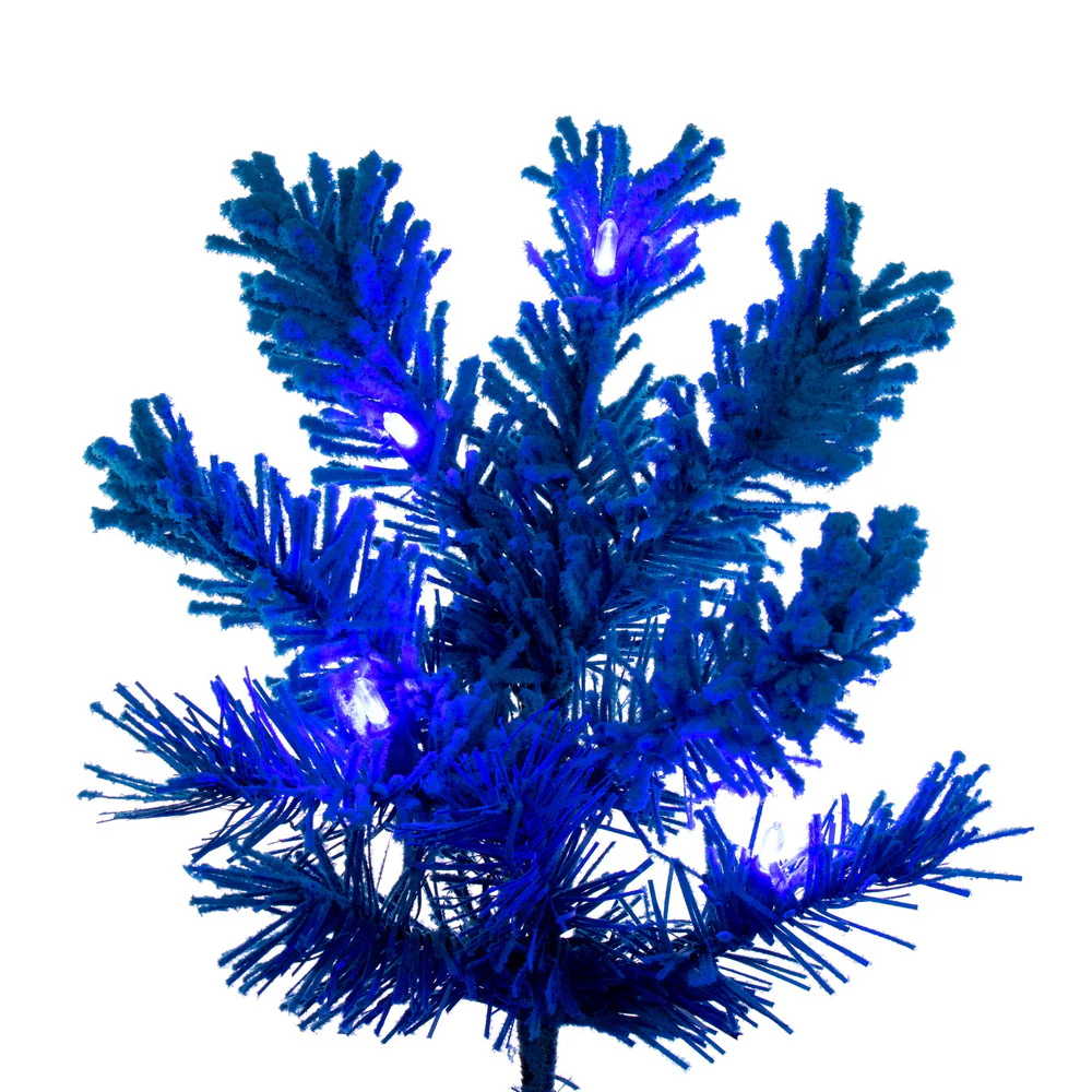 7'6"Hx35"W Flocked Pencil Fir Artificial Christmas Tree, LED Pre-Lit (Turquoise) -Turquoise - Image 2