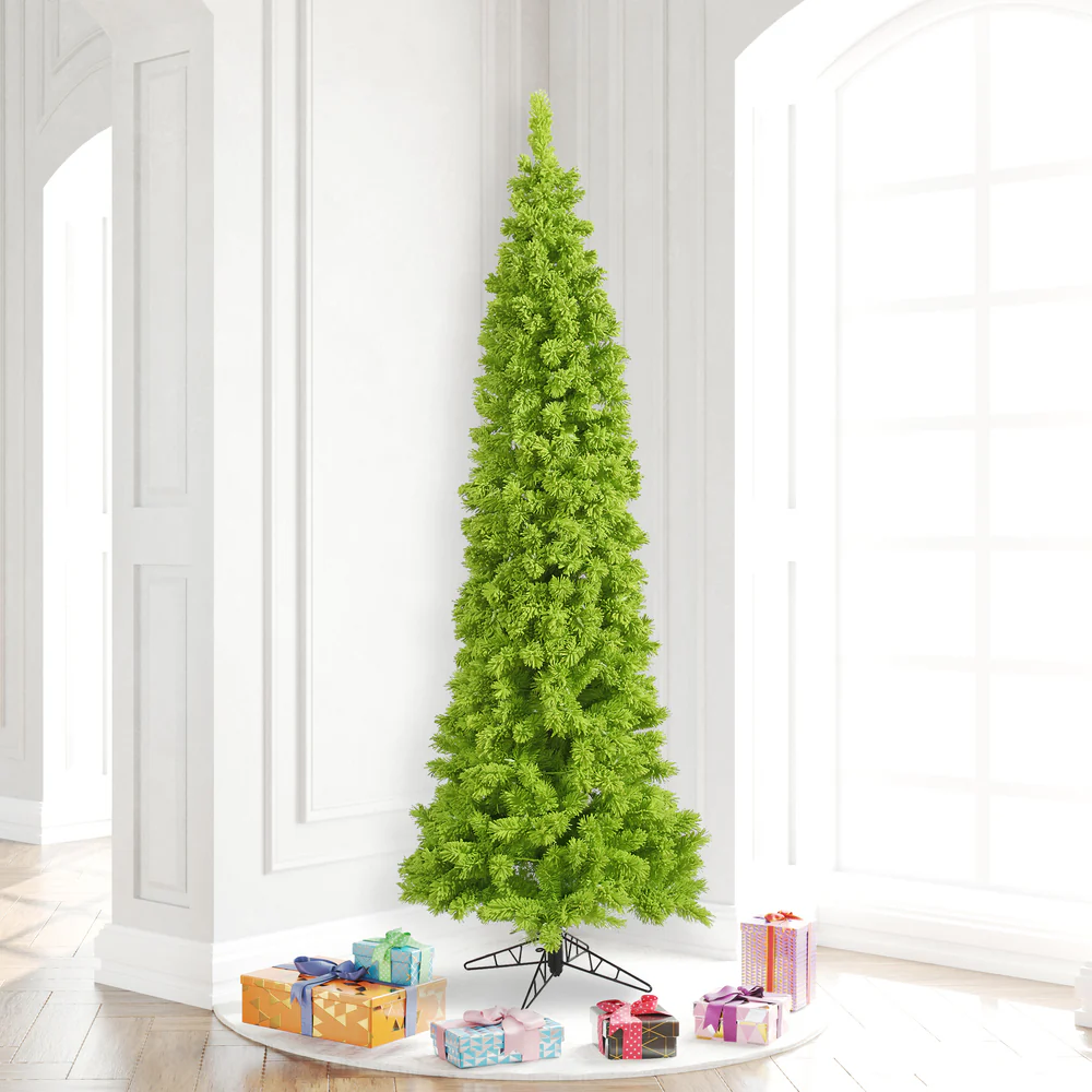 7'6"Hx35"W Flocked Pencil Fir Artificial Christmas Tree, Unlit -Lime - Image 4