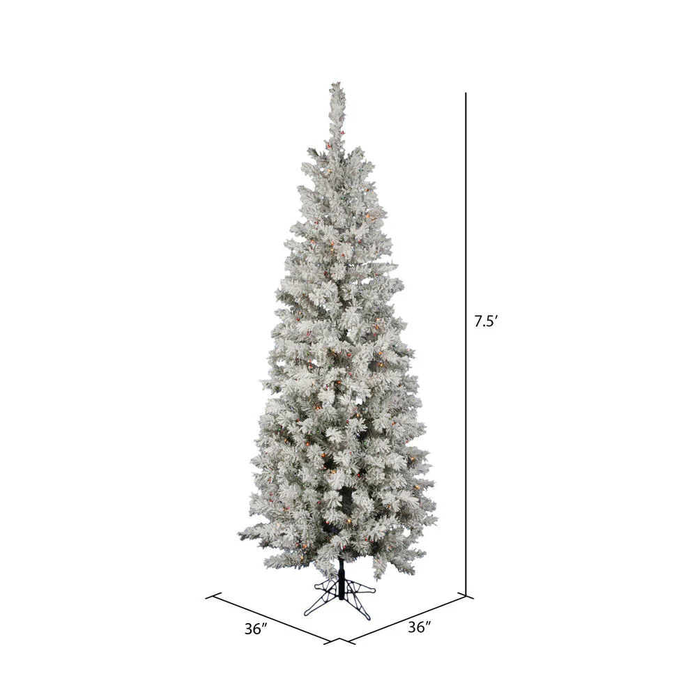 7'6"Hx36"W Flocked Pencil Pacific Pine Artificial Christmas Tree, LED Pre-Lit (Multicolor) -White - Image 3