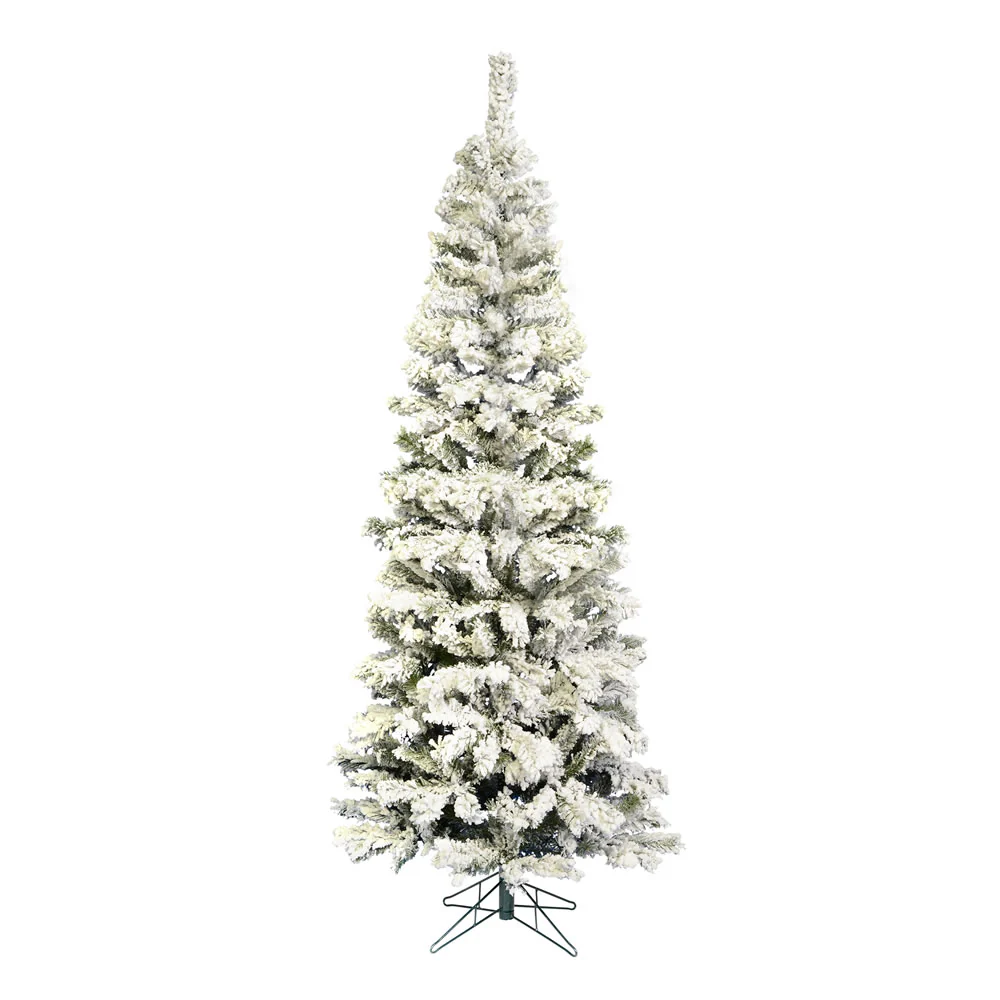 7'6"Hx36"W Flocked Pencil Pacific Pine Artificial Christmas Tree, Unlit -White