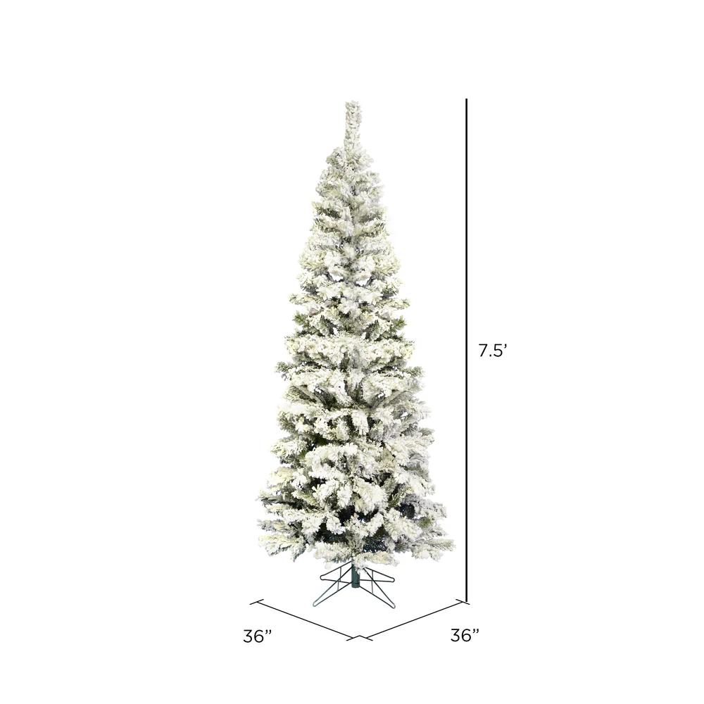 7'6"Hx36"W Flocked Pencil Pacific Pine Artificial Christmas Tree, Unlit -White - Image 3