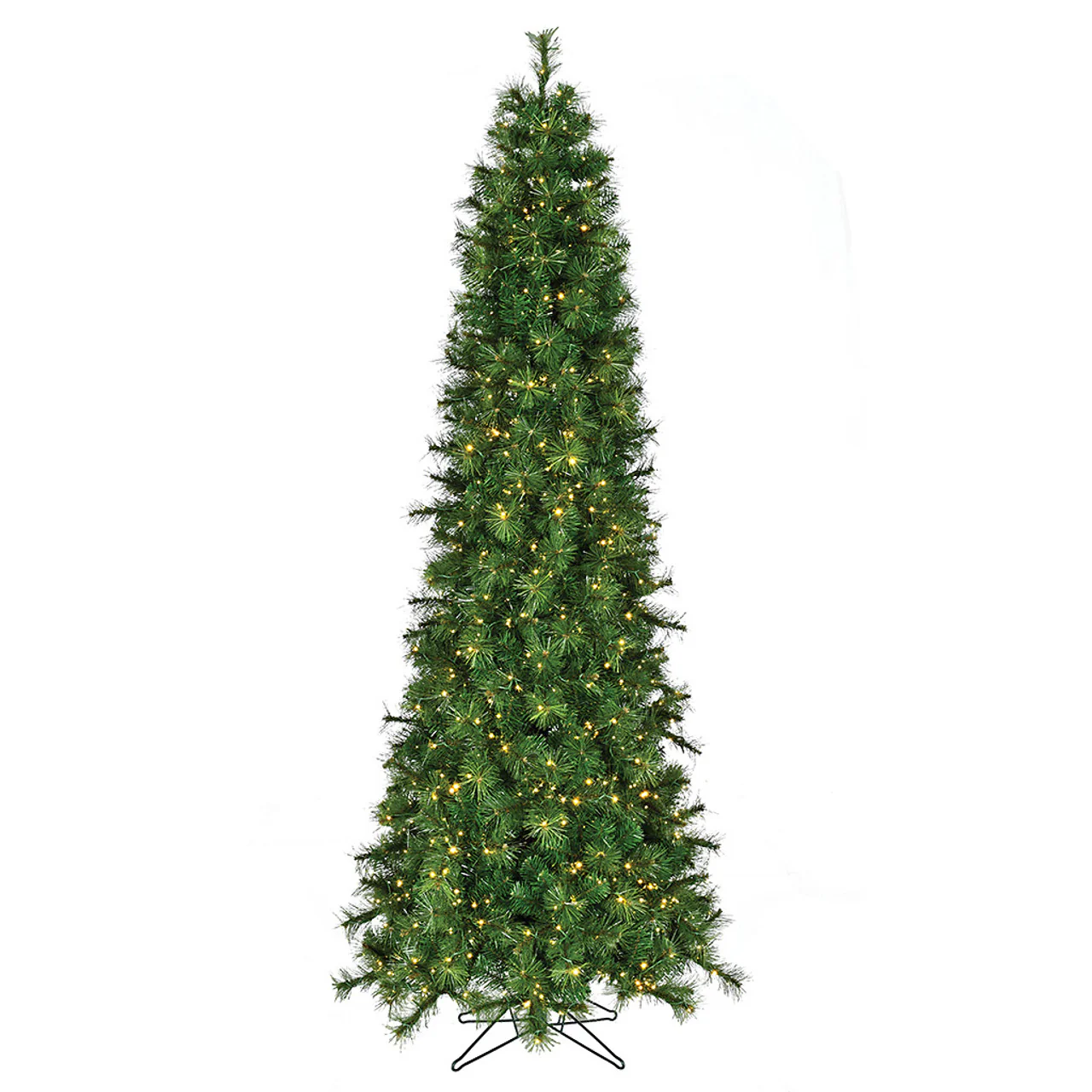 7'6"Hx38"W Mika Pencil Pine Artificial Christmas Tree, LED Pre-Lit (Warm White, Multi-Mode) -Green