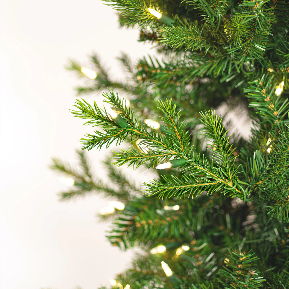 7'6"Hx38"W PE Pencil Moutauk Pine Artificial Christmas Tree, LED Pre-Lit -Green - Image 2