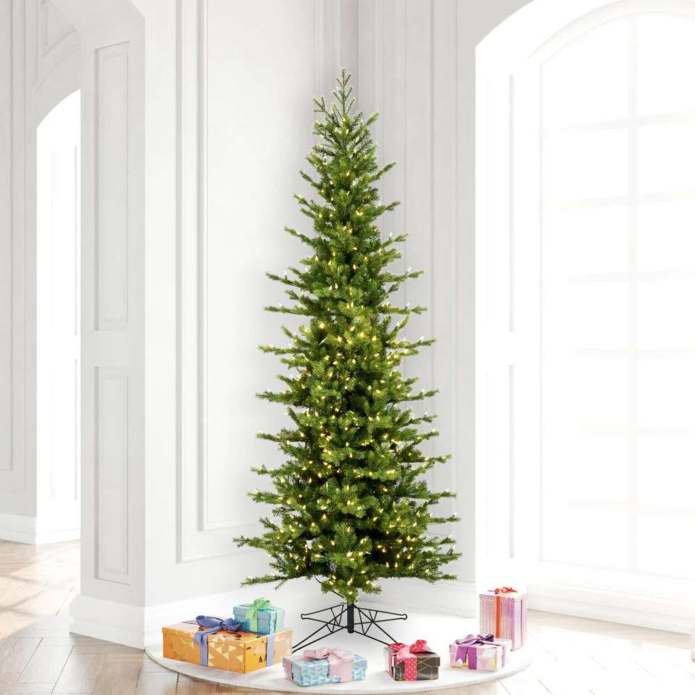 7'6"Hx38"W PE Pencil Moutauk Pine Artificial Christmas Tree, Micro LED Pre-Lit (Multi-Mode) -Green - Image 8