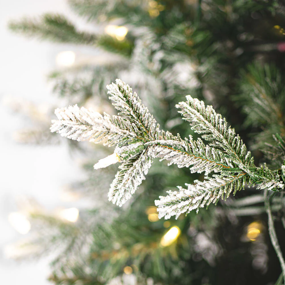 7'6"Hx39"W PE Frosted Slim Wistler Spruce Artificial Christmas Tree, LED Pre-Lit (Multi-Mode) -White/Green - Image 2