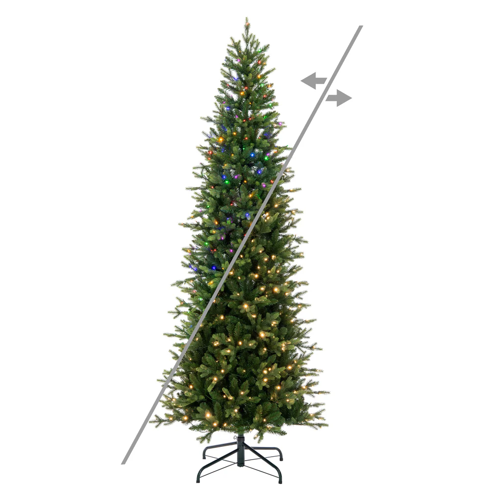 7'6"Hx39"W PE Slim Wistler Spruce Artificial Christmas Tree, LED Pre-Lit (Multi-Mode) -Green