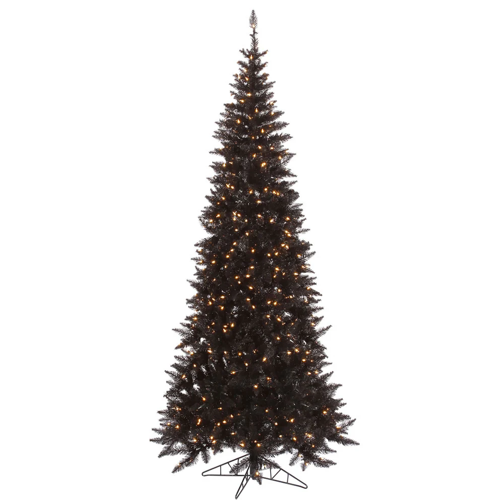 7'6"Hx40"W Slim Fir Artificial Christmas Tree, LED Pre-Lit -Black