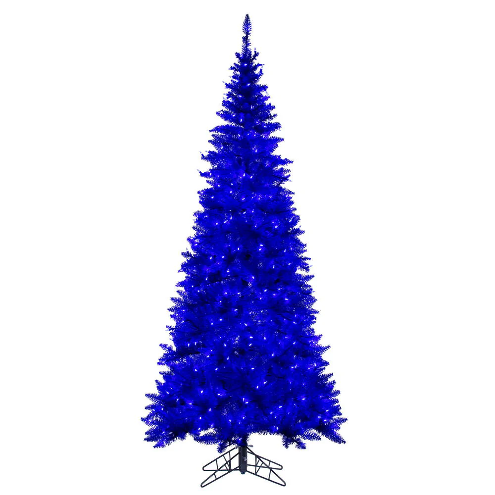 7'6"Hx40"W Slim Fir Artificial Christmas Tree, LED Pre-Lit -Blue