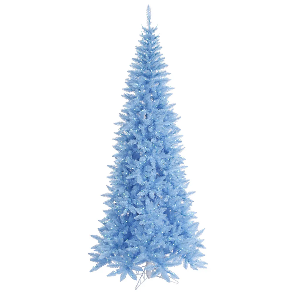 7'6"Hx40"W Slim Fir Artificial Christmas Tree, LED Pre-Lit (Sky Blue) -Sky Blue