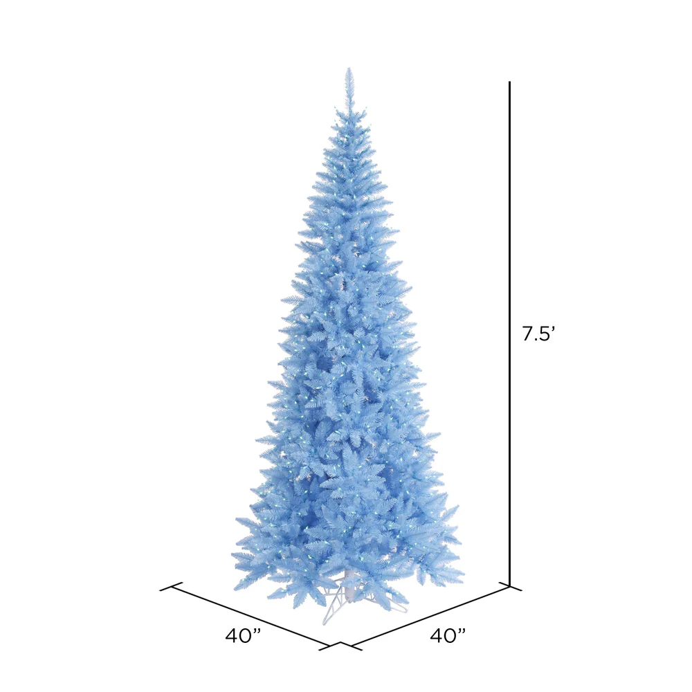 7'6"Hx40"W Slim Fir Artificial Christmas Tree, LED Pre-Lit (Sky Blue) -Sky Blue - Image 2