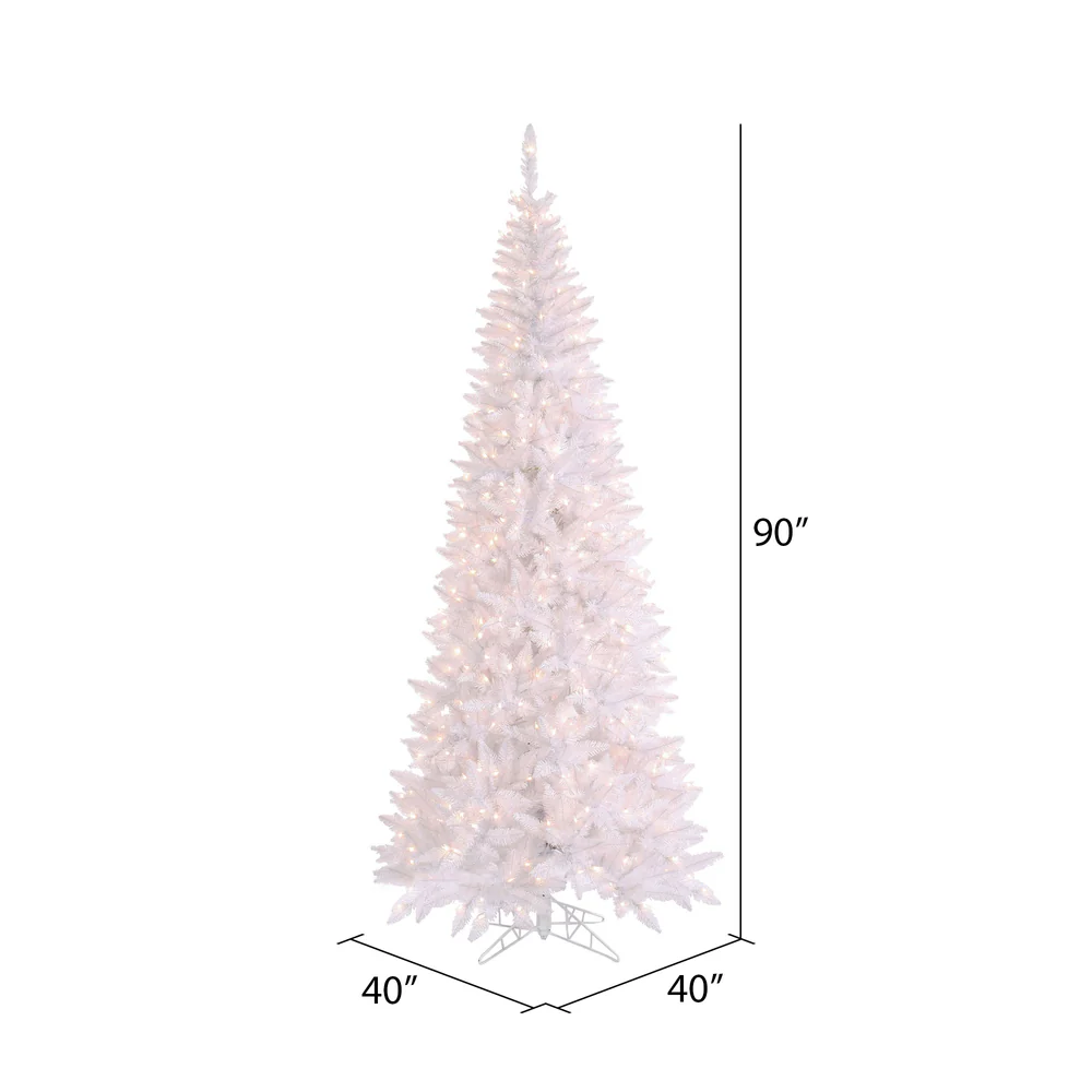 7'6"Hx40"W Slim Fir Artificial Christmas Tree, LED Pre-Lit -White - Image 2