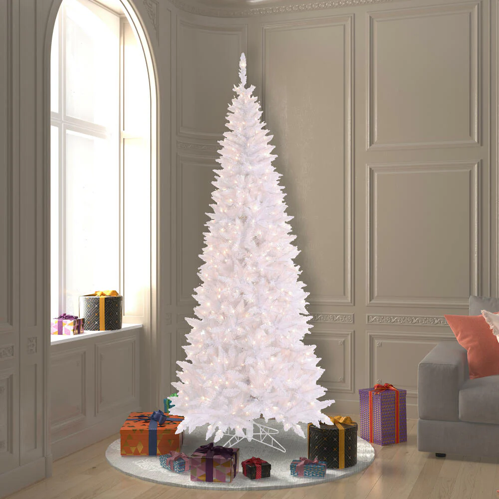 7'6"Hx40"W Slim Fir Artificial Christmas Tree, LED Pre-Lit -White - Image 3
