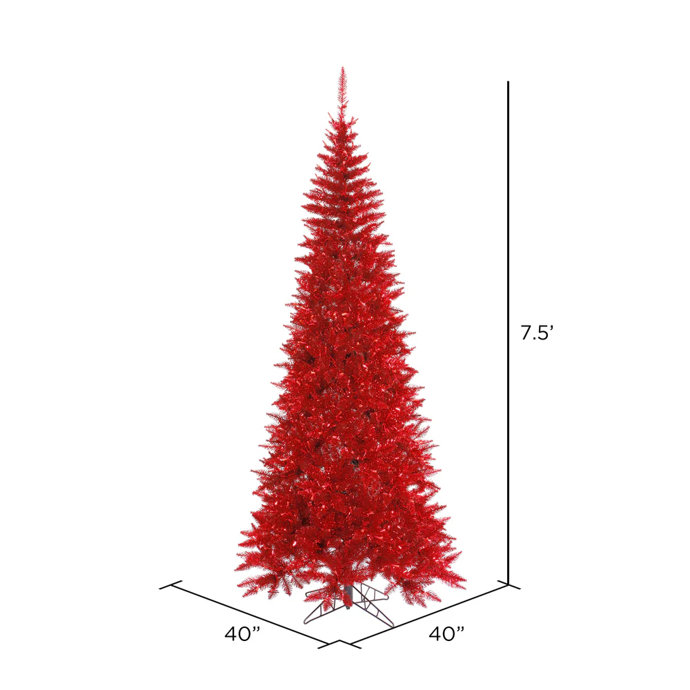 7'6"Hx40"W Tinsel Slim Fir Artificial Christmas Tree, Unlit -Red - Image 2