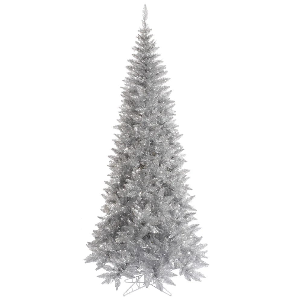 7'6"Hx40"W Tinsel Slim Fir Artificial Christmas Tree, Unlit -Silver