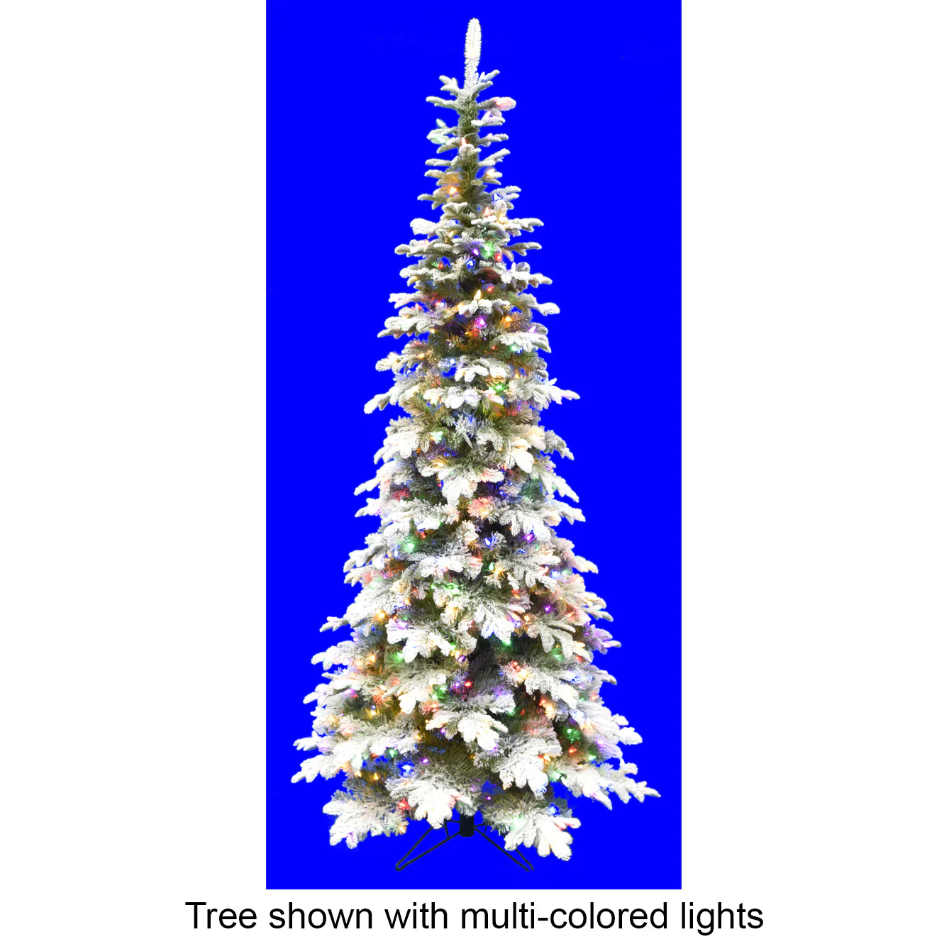 7'6"Hx42"W PE Flocked Pencil Sitka Spruce Artificial Christmas Tree, LED Pre-Lit -White/Green