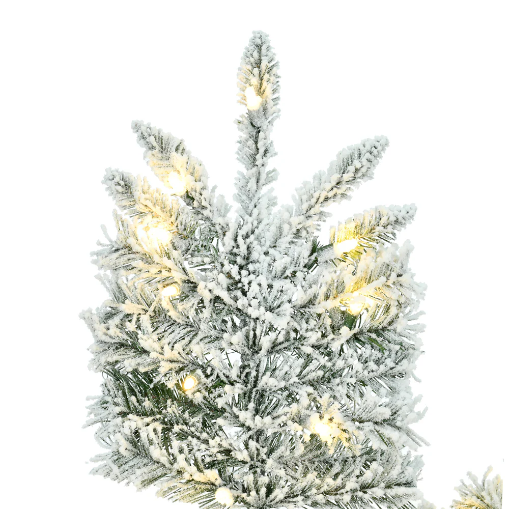 7'6"Hx43"W Flocked Slim Utica Fir Artificial Christmas Tree, LED Pre-Lit -White/Green - Image 2