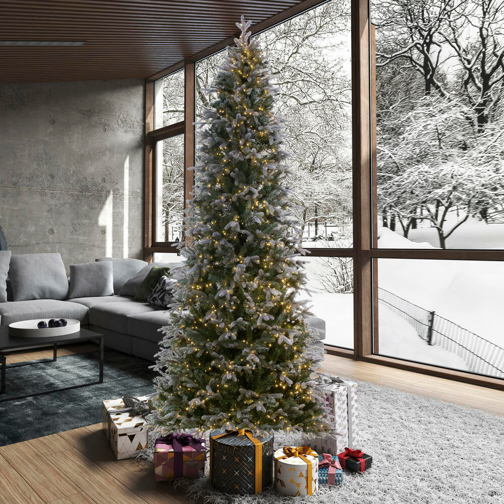 7'6"Hx44"W PE Frosted Slim Douglas Fir Artificial Christmas Tree, Micro LED Pre-Lit -Green - Image 6