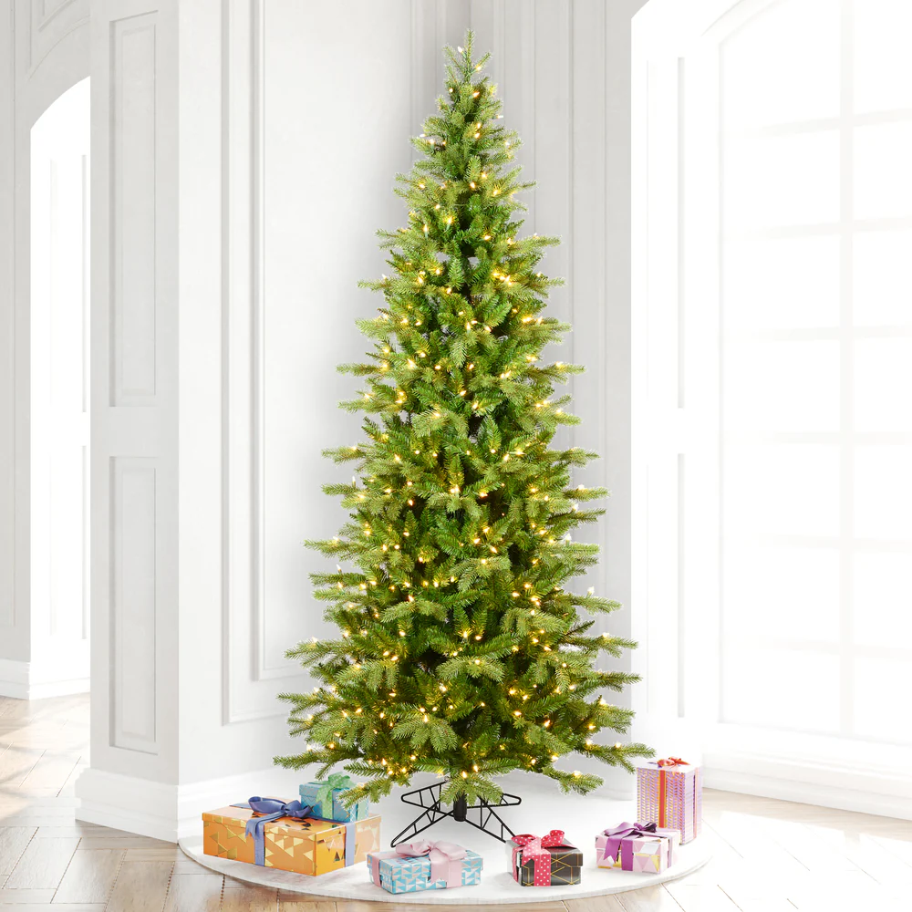7'6"Hx44"W PE Slim Balsam Spruce Artificial Christmas Tree, LED Pre-Lit -Green - Image 5