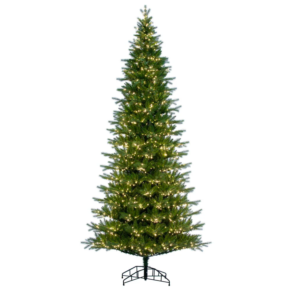 7'6"Hx44"W PE Slim Balsam Spruce Artificial Christmas Tree, Micro LED Pre-Lit -Green