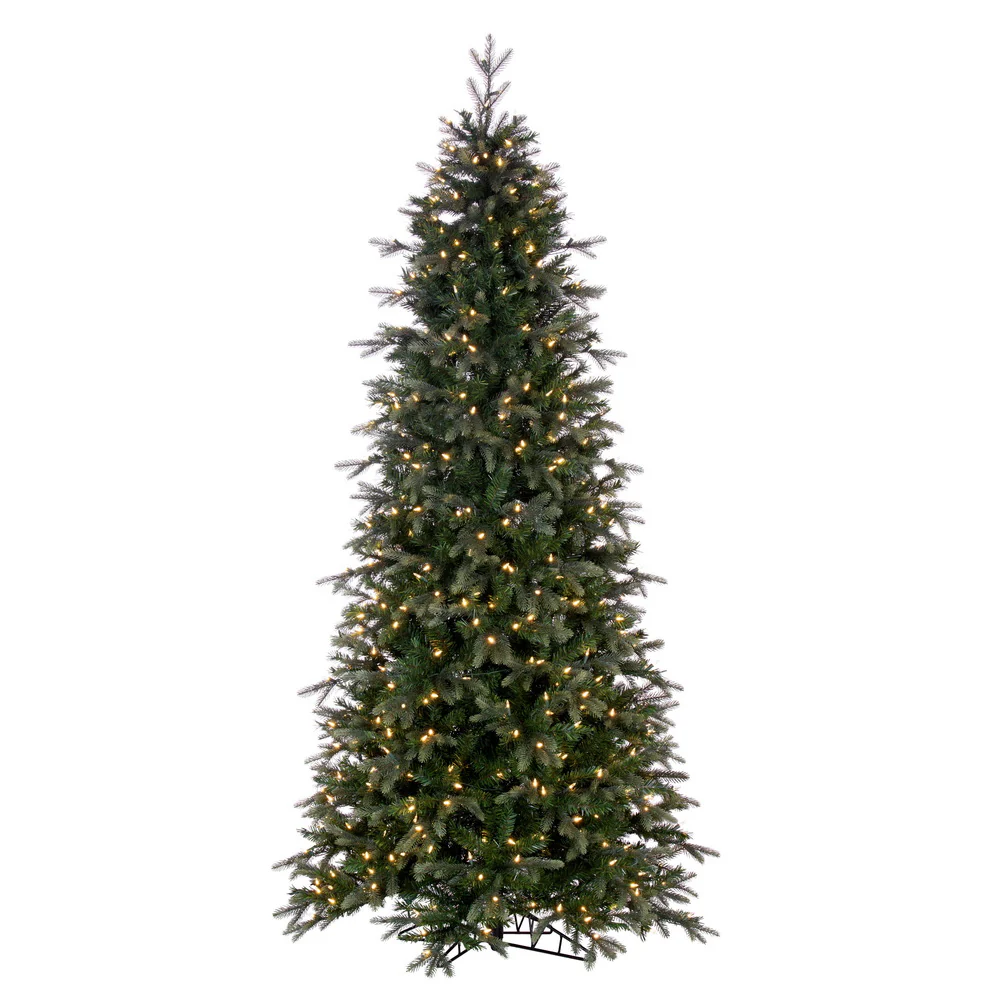 7'6"Hx44"W PE Slim Douglas Fir Artificial Christmas Tree, LED Pre-Lit -Green