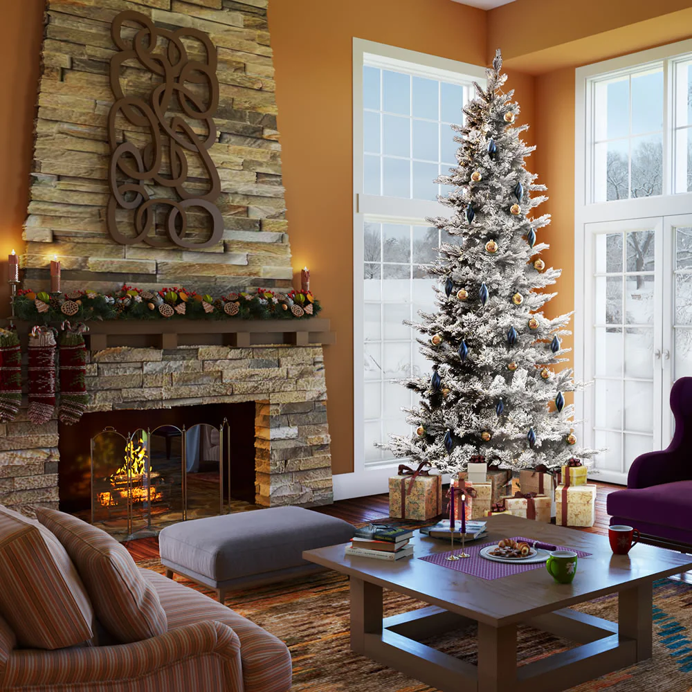 7'6"Hx45"W PE Flocked Slim Kiana Artificial Christmas Tree, Micro LED Pre-Lit -White - Image 8