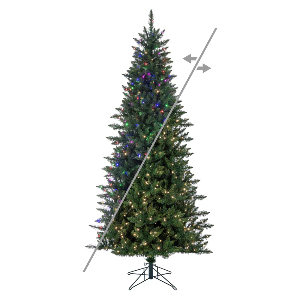 7'6"Hx45"W Slim Camdon Fir Artificial Christmas Tree, Micro LED Pre-Lit (Multi-Mode) -Green