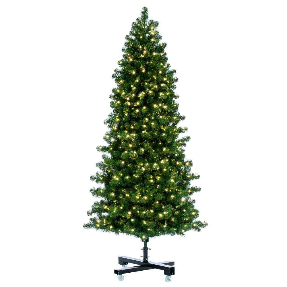 7'6"Hx45"W Slim Grand Teton Pine Artificial Christmas Tree, LED Pre-Lit -Green