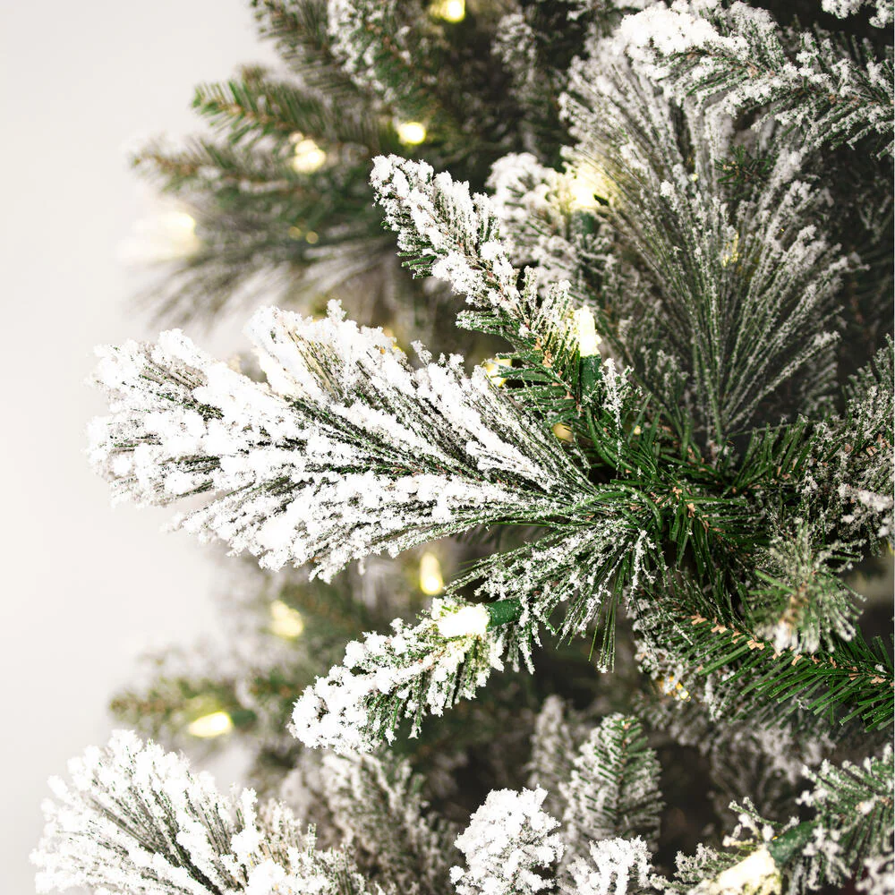7'6"Hx46"W Flocked Jackson Pine Artificial Christmas Tree, LED Pre-Lit -White - Image 2