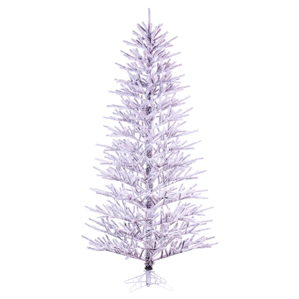 7'6"Hx46"W Flocked Slim Pistol Pine Artificial Christmas Tree, Unlit -White