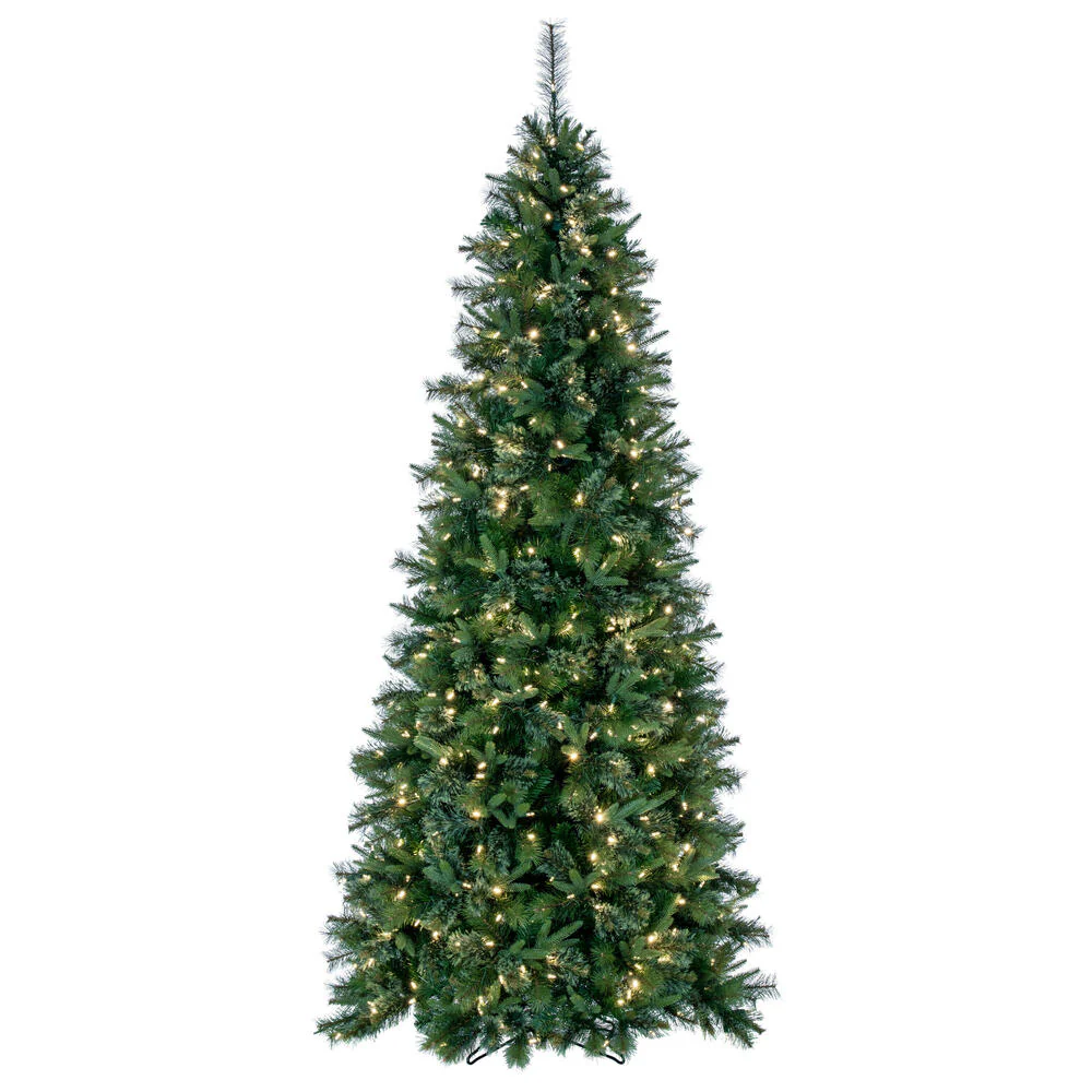 7'6"Hx46"W PE Slim Cashmere Pine Artificial Christmas Tree, LED Pre-Lit -Green
