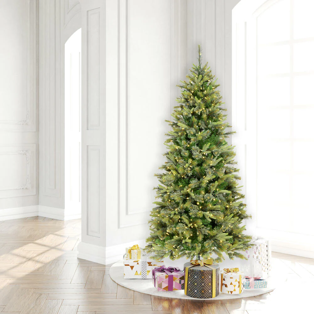 7'6"Hx46"W PE Slim Cashmere Pine Artificial Christmas Tree, LED Pre-Lit -Green - Image 7