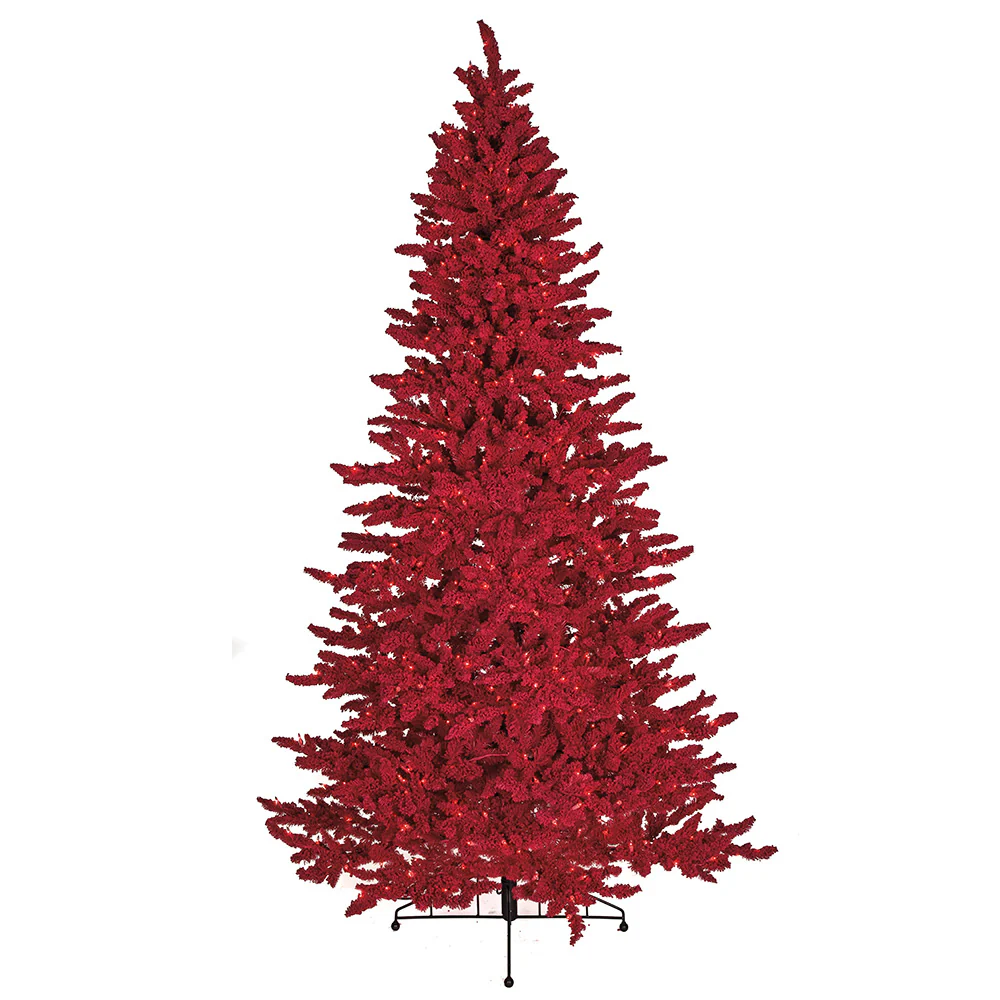 7'6"Hx47"W Tinsel Flocked Valentino Artificial Christmas Tree, LED Pre-Lit (Red) -Red