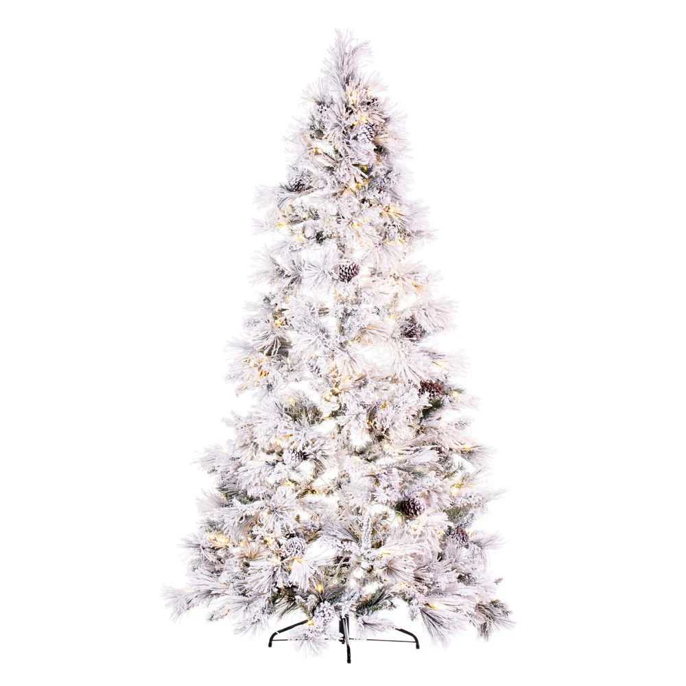 7'6"Hx48"W Half-Tree/Wall Flocked Slim Atka Pine Artificial Christmas Tree, LED Pre-Lit -White