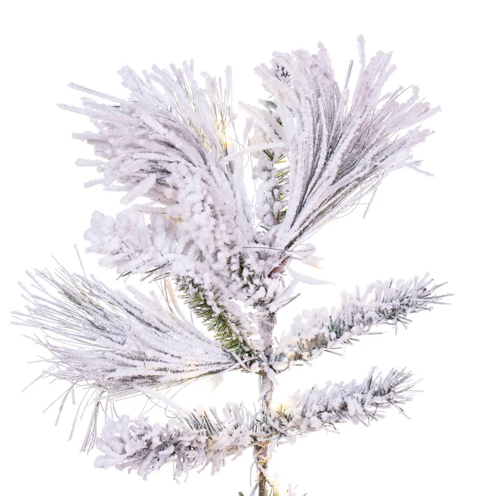 7'6"Hx48"W Half-Tree/Wall Flocked Slim Atka Pine Artificial Christmas Tree, LED Pre-Lit -White - Image 5