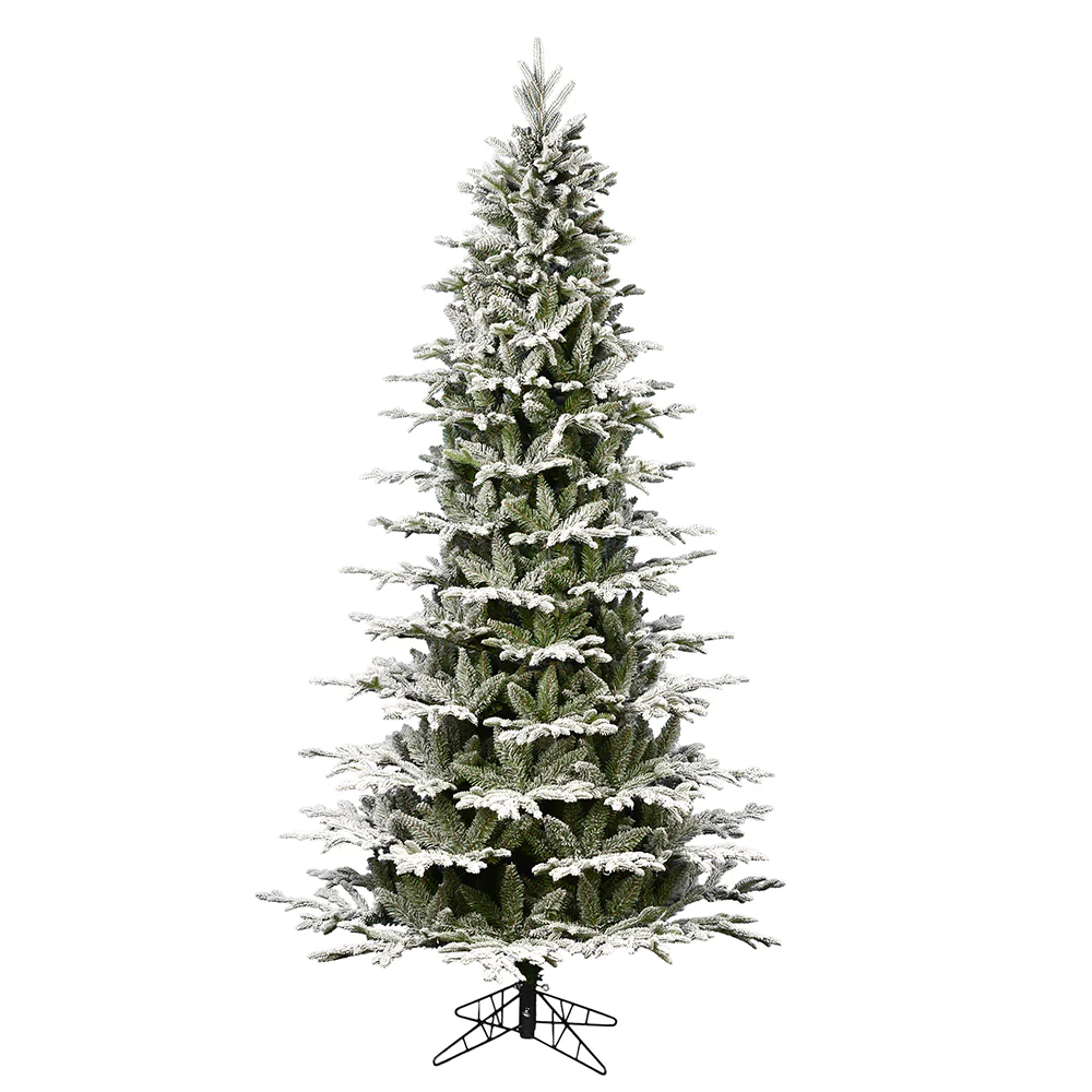 7'6"Hx48"W PE Slim Flocked Kamas Fraser Fir Artificial Christmas Tree, Unlit -White/Green