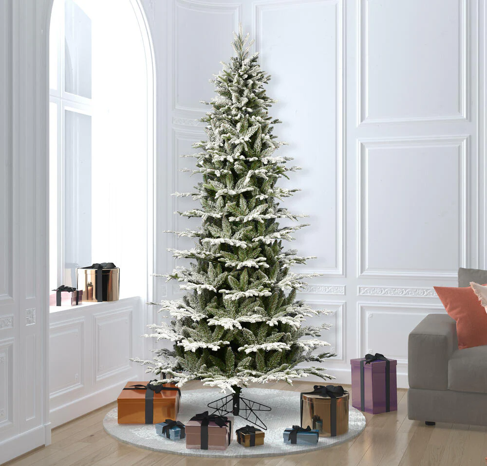 7'6"Hx48"W PE Slim Flocked Kamas Fraser Fir Artificial Christmas Tree, Unlit -White/Green - Image 3