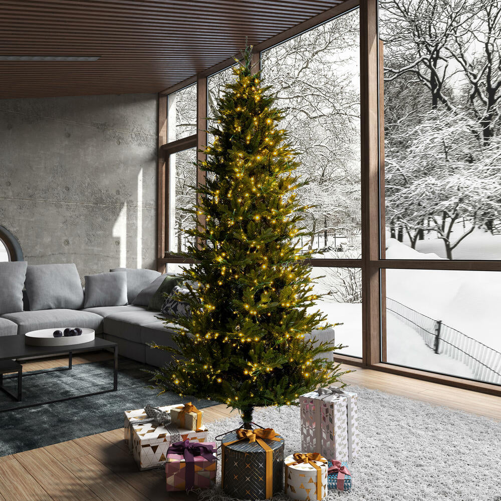 7'6"Hx48"W PE Slim Kamas Fraser Fir Artificial Christmas Tree, Micro LED Pre-Lit (Multi-Mode) -White/Green - Image 8