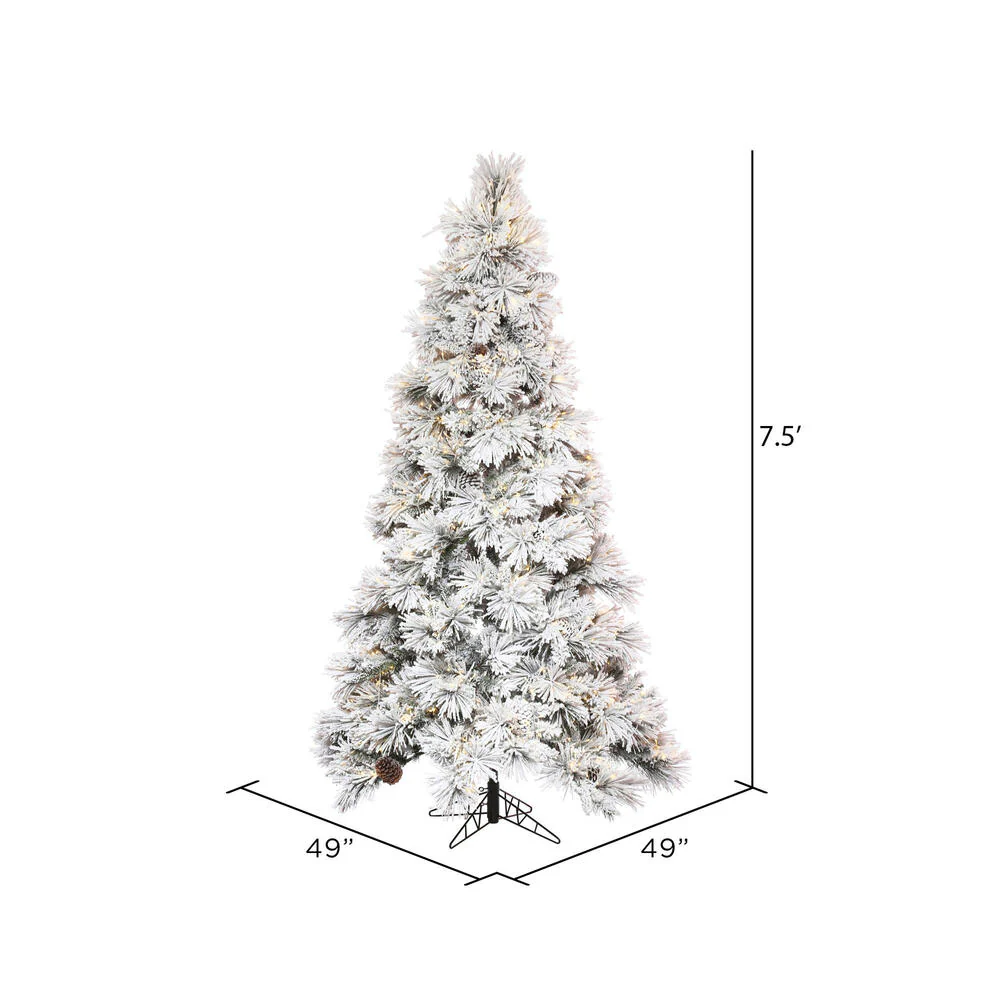 7'6"Hx49"W Flocked Slim Atka Pine Artificial Christmas Tree, Micro LED Pre-Lit -White - Image 3